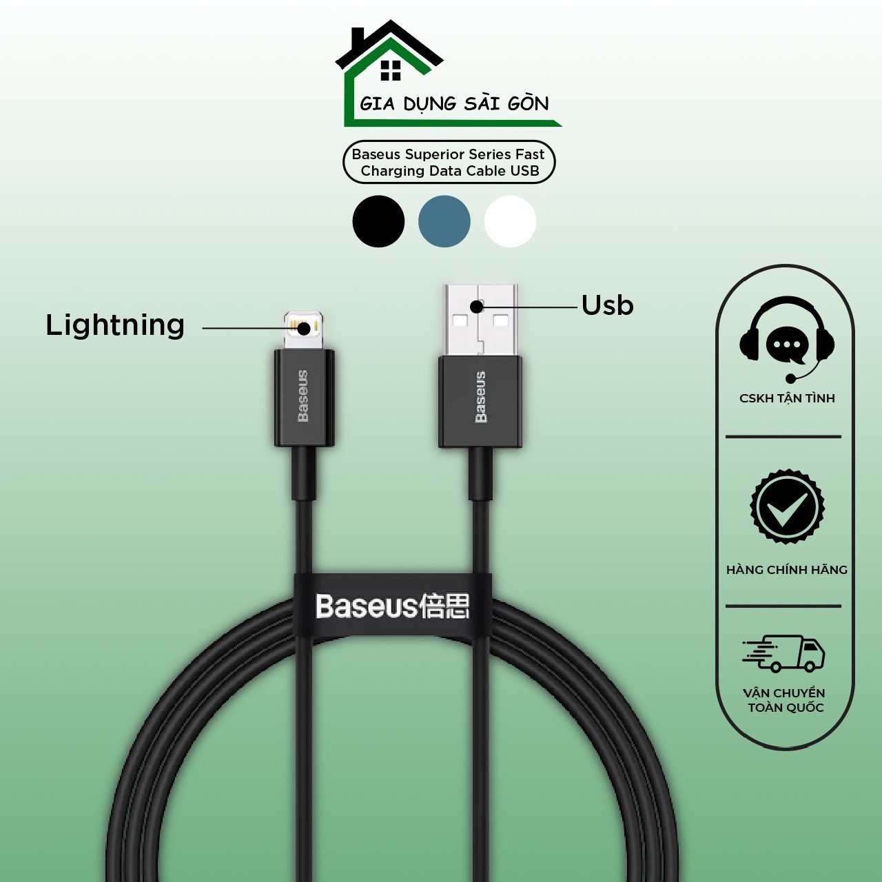 Cáp sạc nhanh lightning Baseus Superior Series Fast Charging Data Cable USB cho iPhone/ iPad 1M (2.4A, 480Mbps, Fast charge, ABS/ TPE Cable)