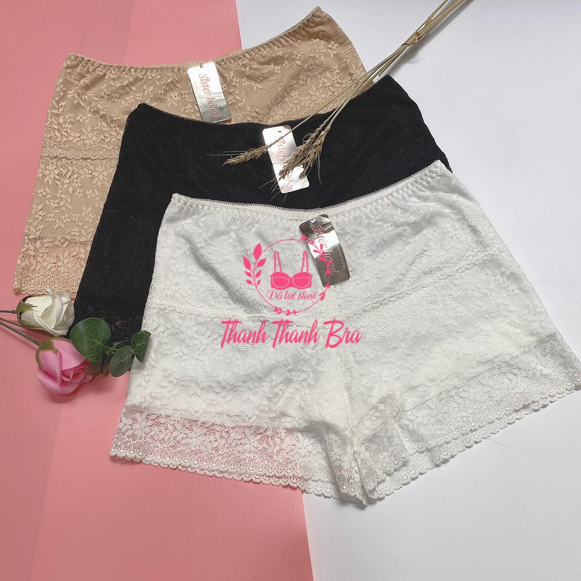 Quần đùi nữ mặc váy chất cotton thái lan Sisterhood 089, phối ren đẹp, Form Size XL
