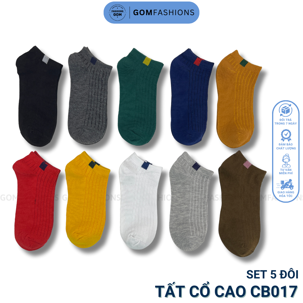 Set 5 đôi tất nữ cổ ngắn nhiều màu dễ thương, vớ cổ ngắn nữ chất liệu cotton dày dặn êm ái, co giãn bền màu - CB017-CB5