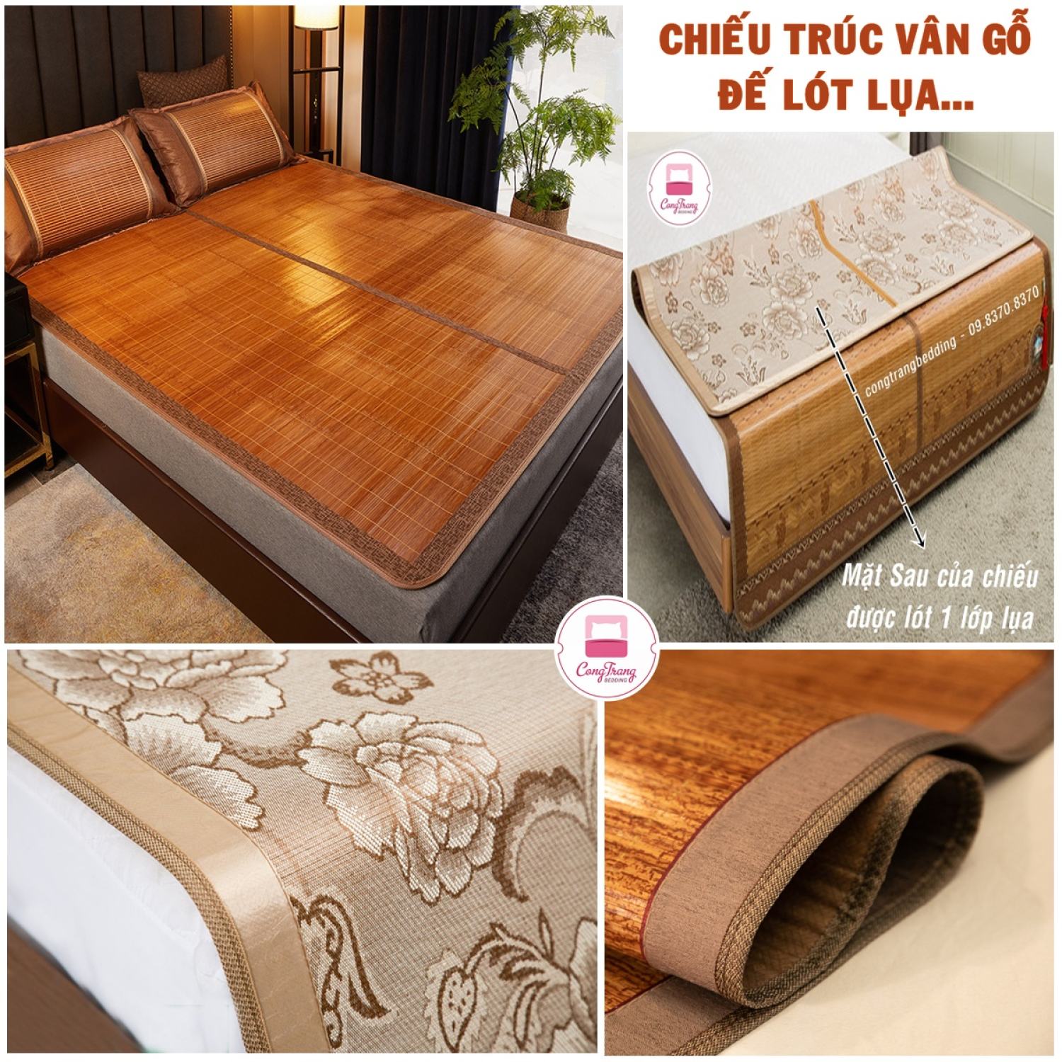 Chiếu Trúc Vân Gỗ PHONG ANH chiếu tre trúc tây bắc cao bằng mát lạnh mùa hè - Đủ Kích Thước