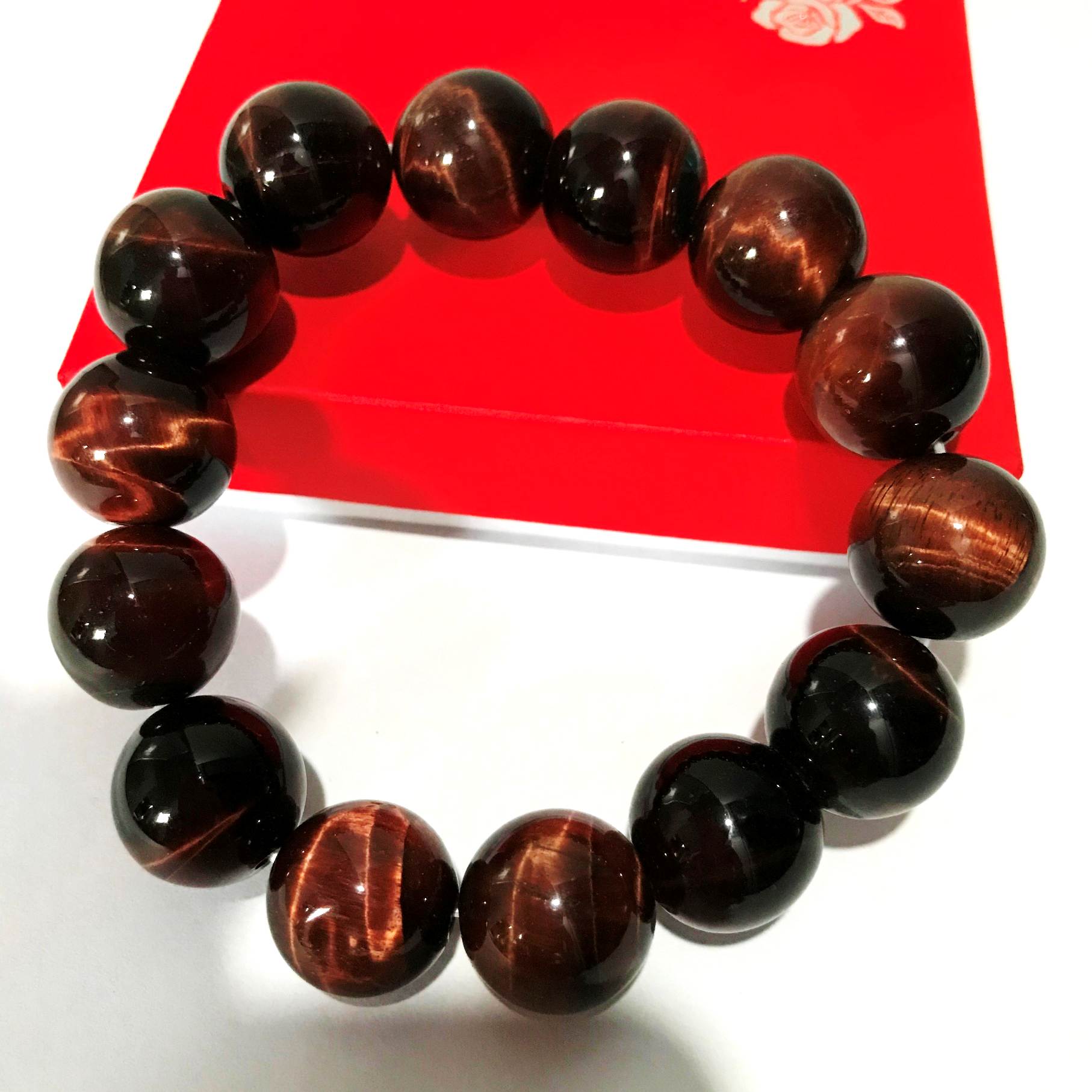 Vòng tay đá Mắt hổ Đỏ thiên nhiên size hạt 16mm