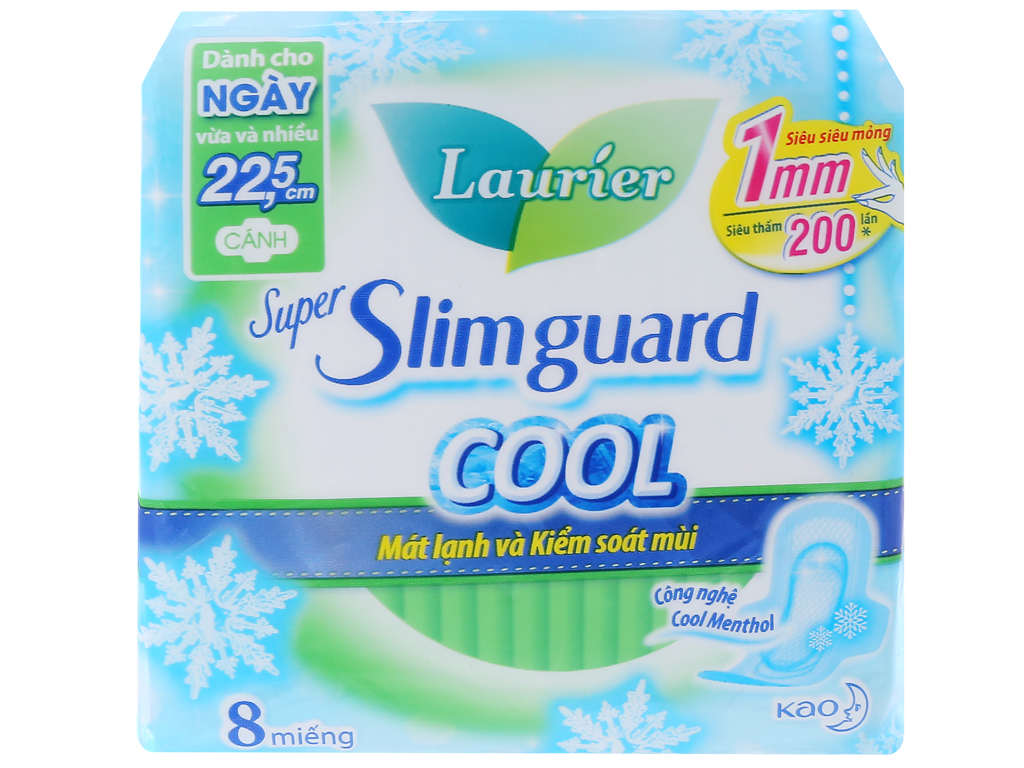Băng vệ sinh Laurier Super Slimguard Cool siêu siêu mỏng có cánh 8 miếng