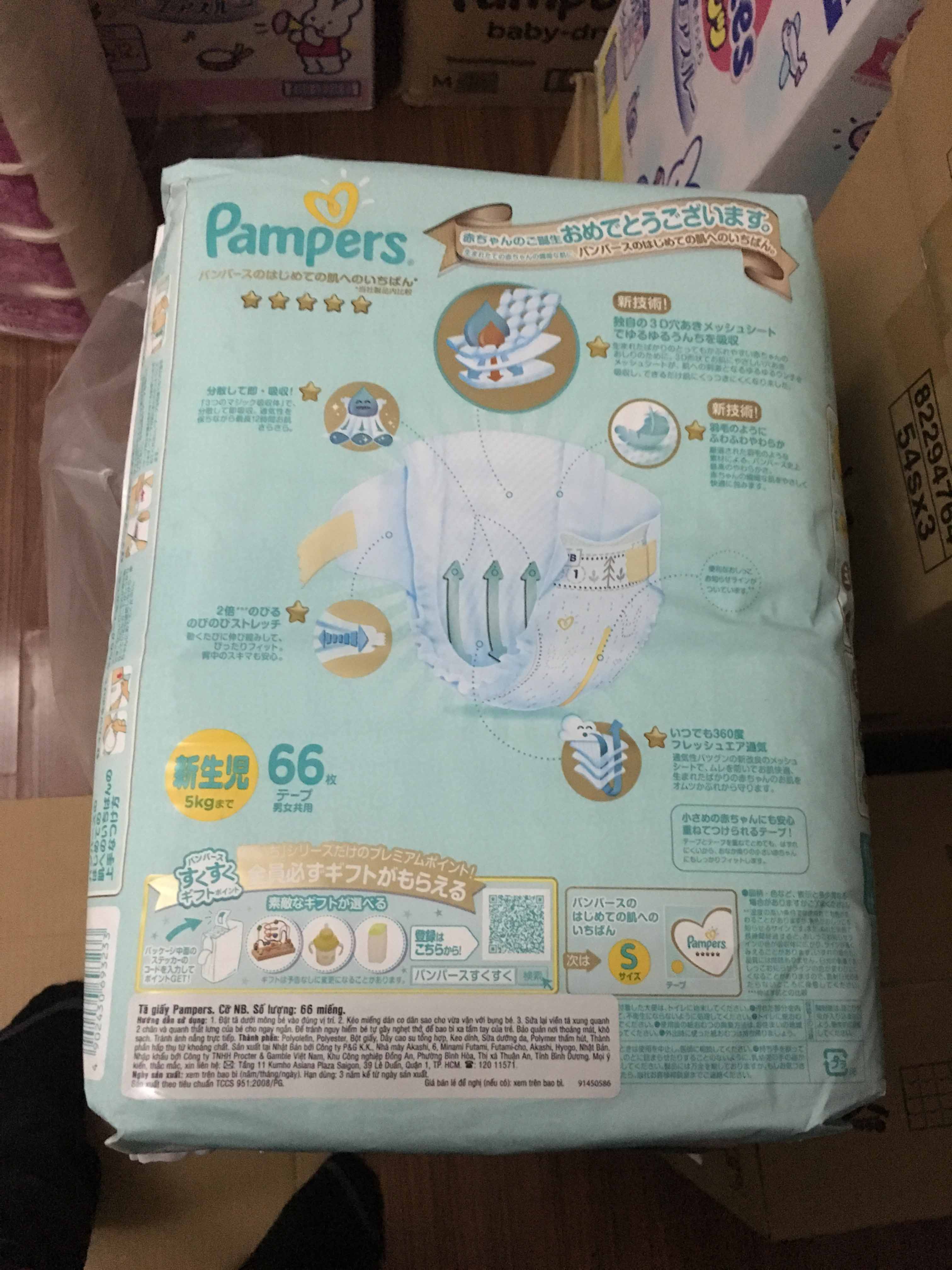 Tã Bỉm Dán, Quần Pampers Nội Địa Nhật (NB66/S60/M48/L40, M44/L34/XL30)