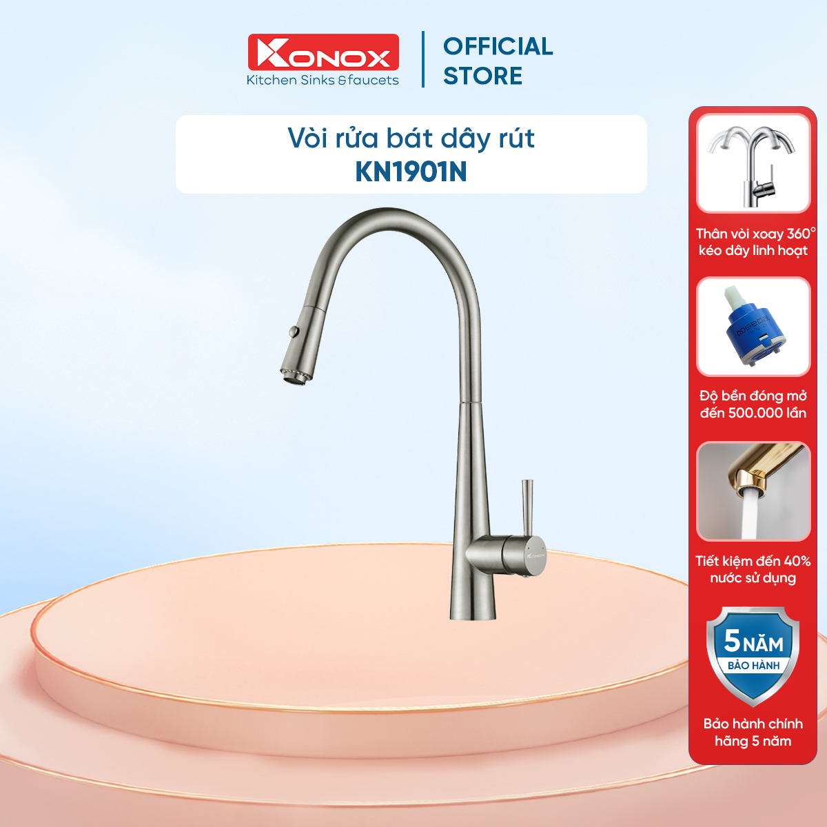 Vòi rửa bát dây rút Konox KN1901N
