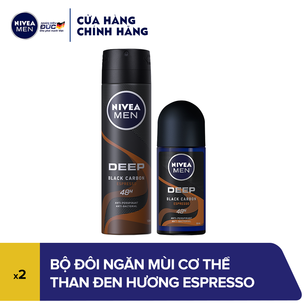 Combo Ngăn mùi cơ thể Nivea Than Đen hương Espresso (Xịt ngăn mùi 150ml & Lăn ngăn mùi 50ml)