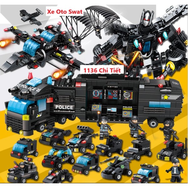 [1138 CHI TIẾT] Bộ Đồ Chơi Xếp Hình LEGO Xe Swat , Lego Xe Oto, Lego Chiến Hạm, Lego Tàu Thủy, Lego Tàu Chiến, Lego Robot