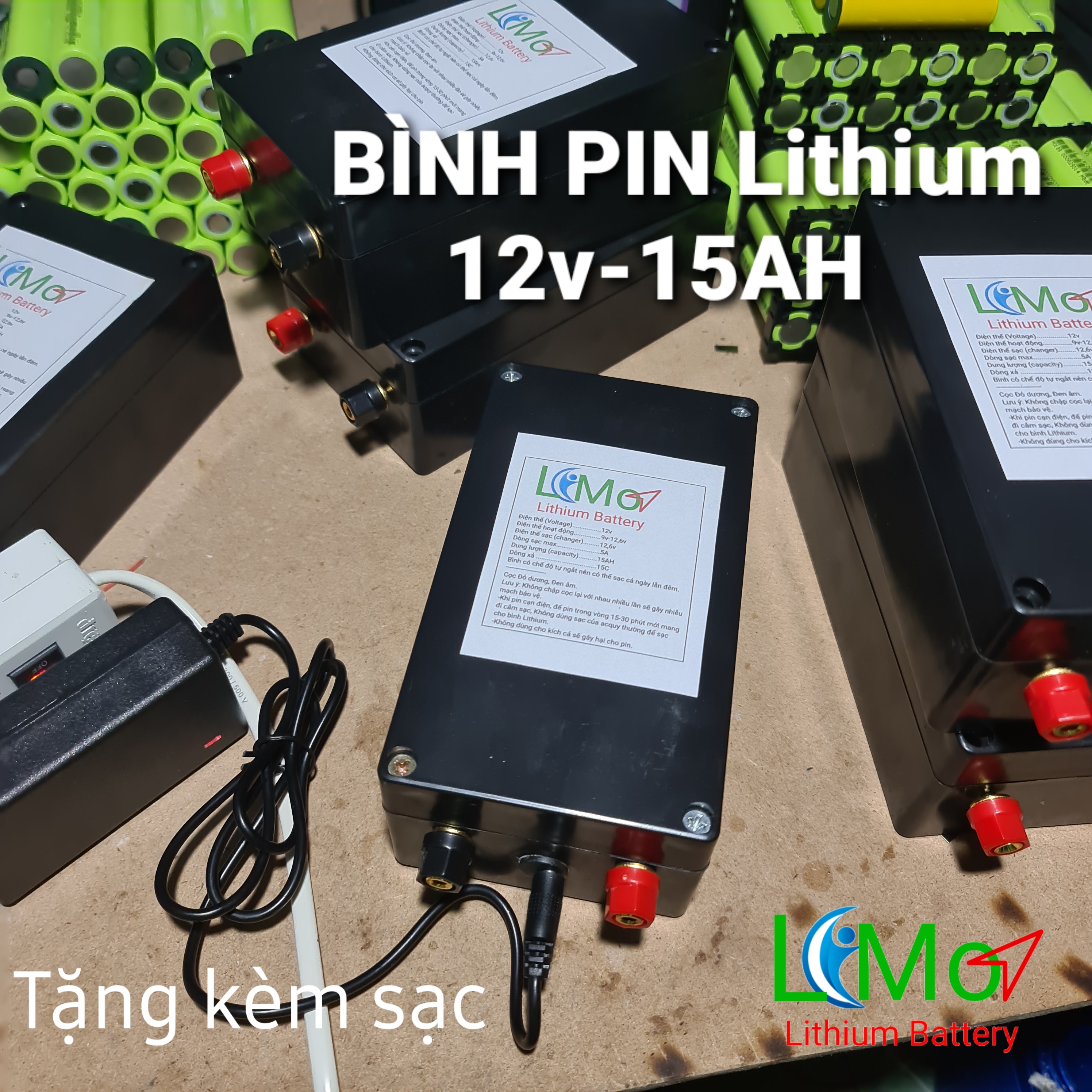 Bình Acquy 12v Pin Lithium i-on. Bình acquy đóng bằng Khối pin 3s. 12,6v 15AH dòng xả cao. (Tặng kèm sạc pin lithium 3s) - LiMo