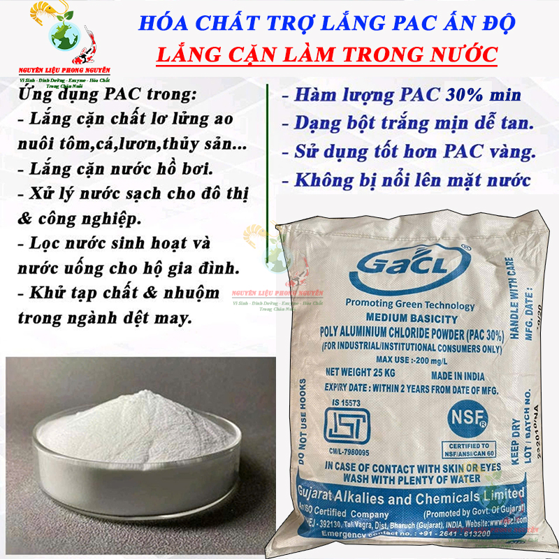 PAC 30% PAC trợ lắng, lắng cặn, lắng lơ lửng làm trong nước hồ bơi, nước ao hồ kênh rạch, PAC trắng Ấn Độ