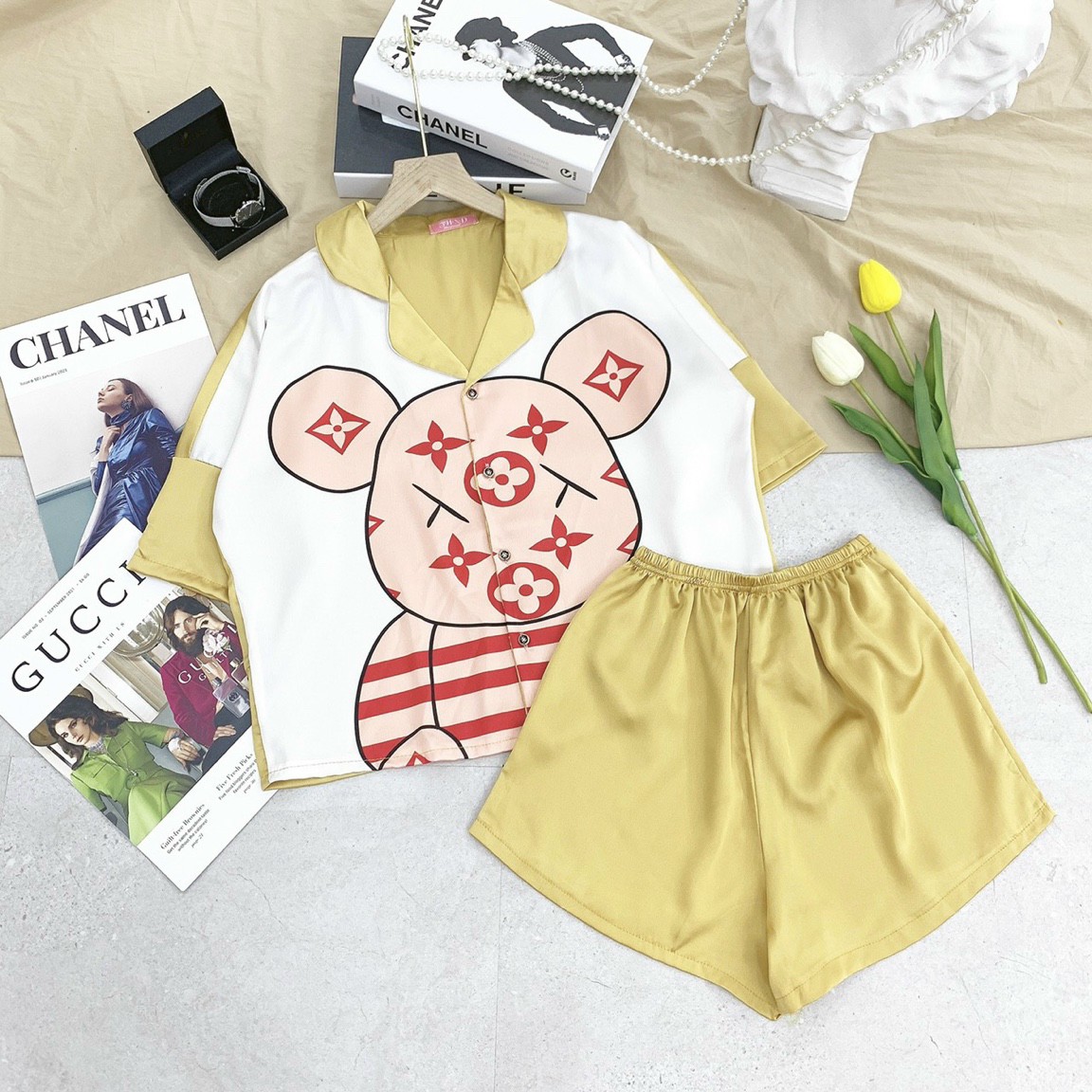 BỘ NGỦ PYJAMA ĐÙI DƠI LỤA IN HÌNH 3D SIÊU ĐẸP (NHIỀU MẪU)