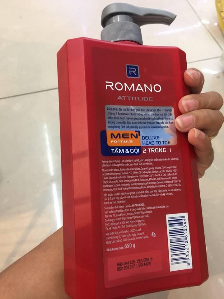 [HCM]Tắm gội 2 trong 1 Romano Attitude 650g