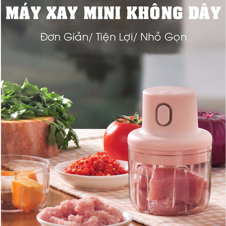 Máy xay mini sạc điện, xay thịt ớt hành tỏi rau củ quả cầm tay siêu tiện lợi, máy xay sinh tố, máy xay mini tỏi ớt - máy xay tỏi ớt đa năng sạc điện - máy xay mini cầm tay dung tích 250ml máy xay tỏi ớt cầm tay - cối xay mini