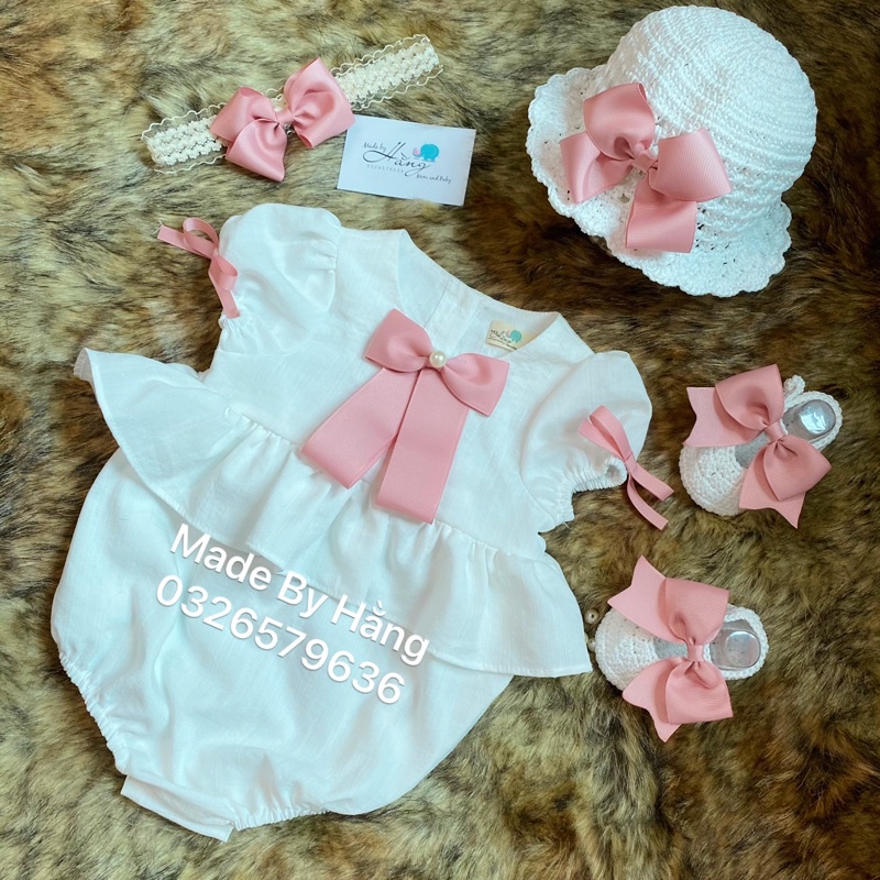 Set body cho bé, body cho bé, set đồ đầy tháng thôi nôi, set body nơ hồng cộc tay