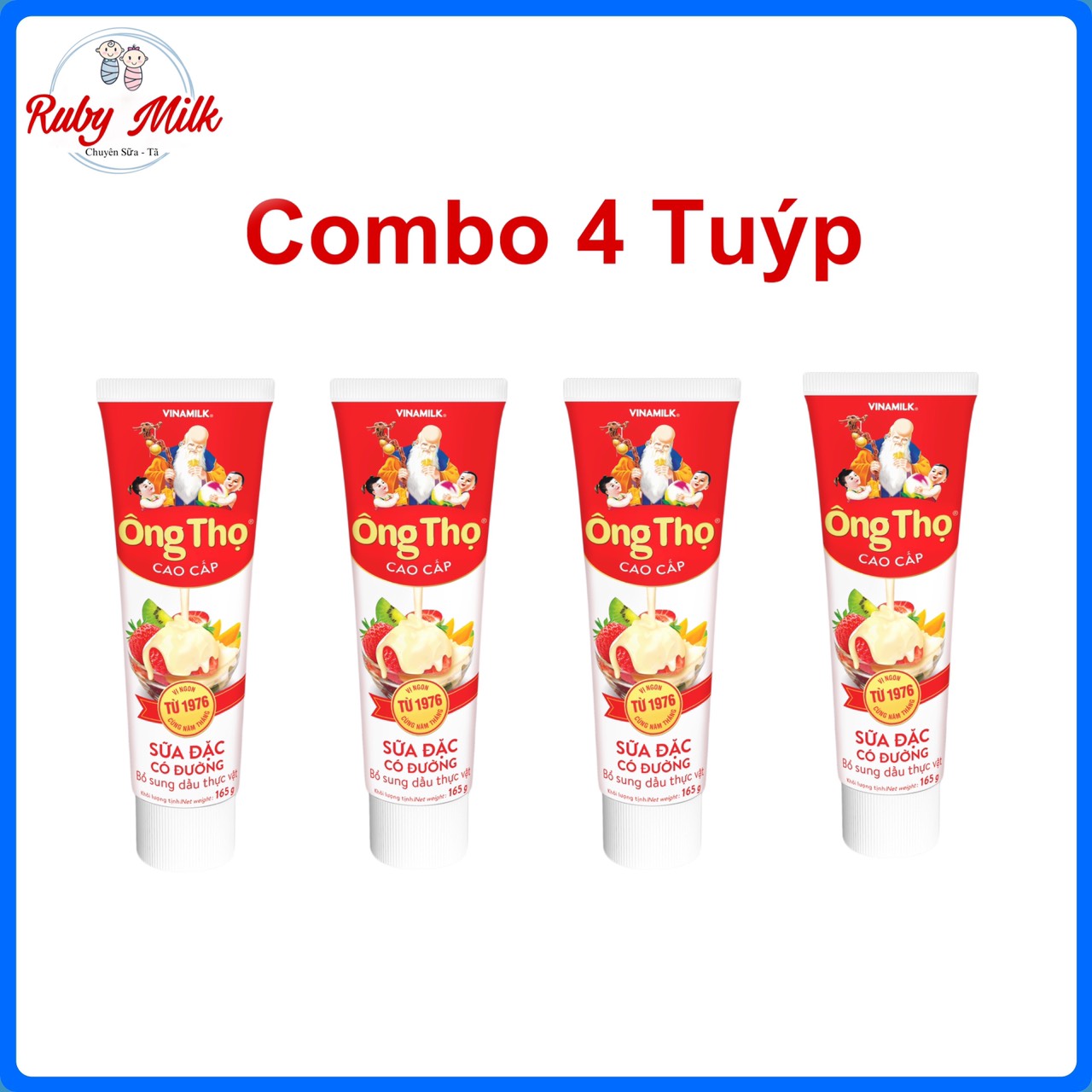 Combo 4 tuýp sữa đặc có đường ông thọ đỏ - tuýp 165g
