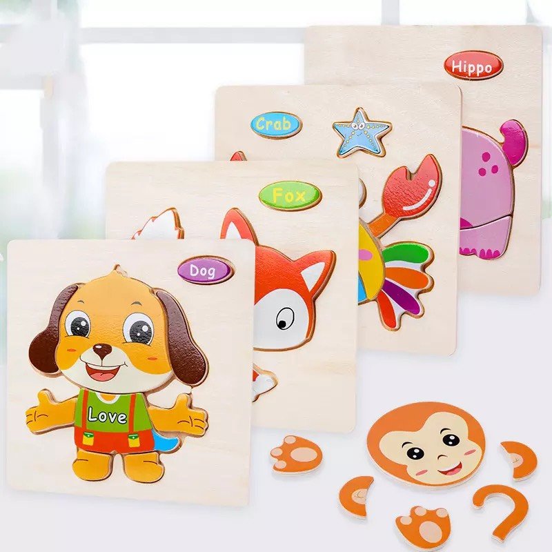Combo 6 3D paintings smart 3D blocks wooden puzzle creative puzzle toy variable theme building blocks for kids model selection, stimulate the development of memory, visual comparison skills
