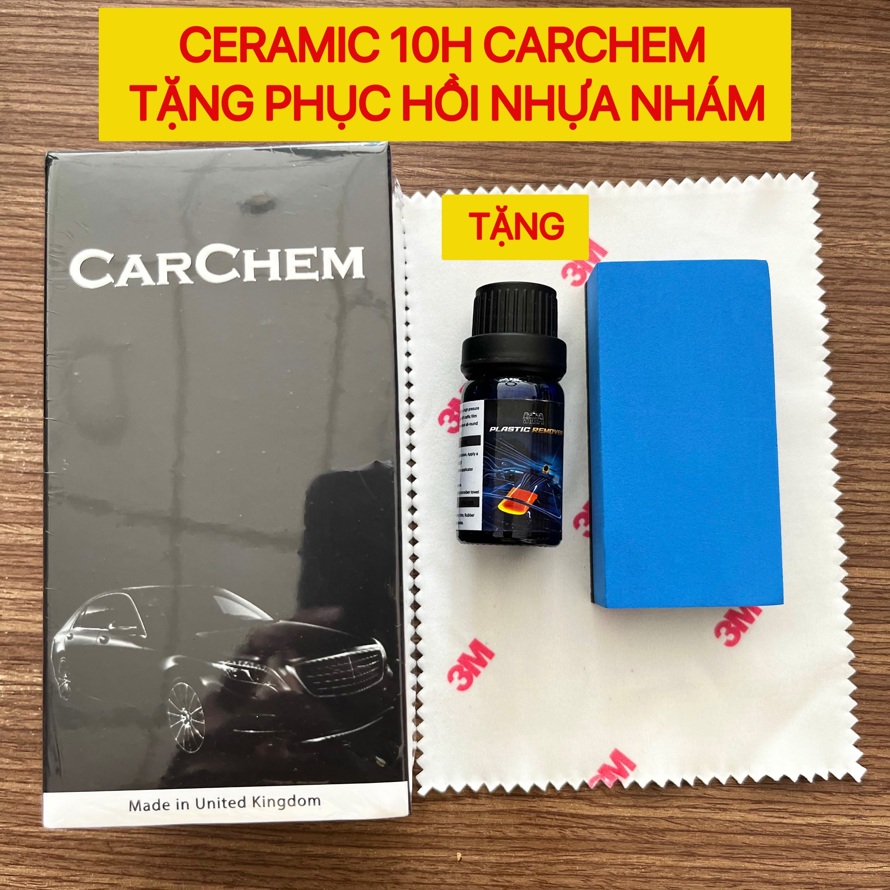 Dung dịch phủ ceramic 10h xe máy ô tô carchem 30ml nhập khẩu từ anh, tặng khăn và mút phủ
