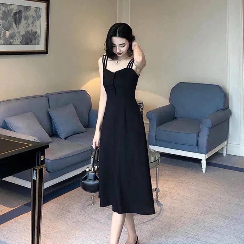 VÁY 2 DÂY ĐEN DÁNG DÀI - CHẤT MÁT [ CÓ BIG SIZE ]