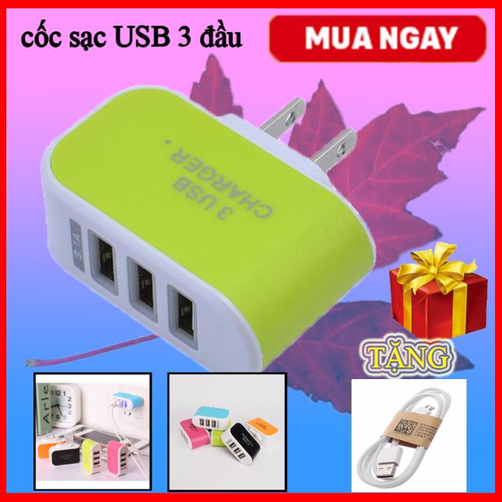 [HCM]Cóc sạc 3 cổng USB sạc nhiều thiết bị hàng như hình  + Tặng cáp sạc chuyên dụng