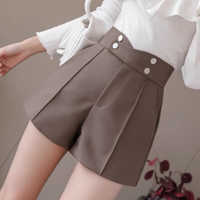 Quần short lưng cao 4 cúc cạp chéo hack dáng -HVS-mã sooc 4 cúc