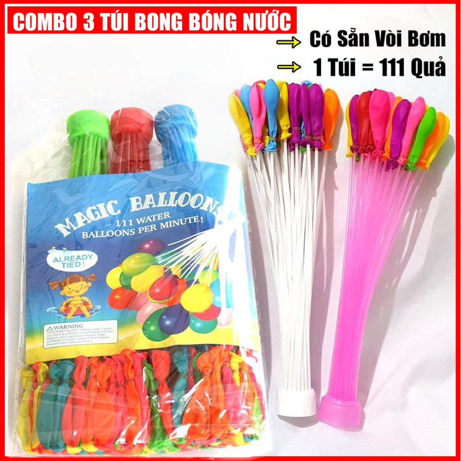 [HCM]Combo 3 Túi Bong Bóng Nước - Bong Bóng Nước Chùm HAPPY BABY BALLOONS - Gồm 333 Bóng Nước Loại Tốt Đầy Đủ Màu Sắc - Có Sẵn Vòi Bơm