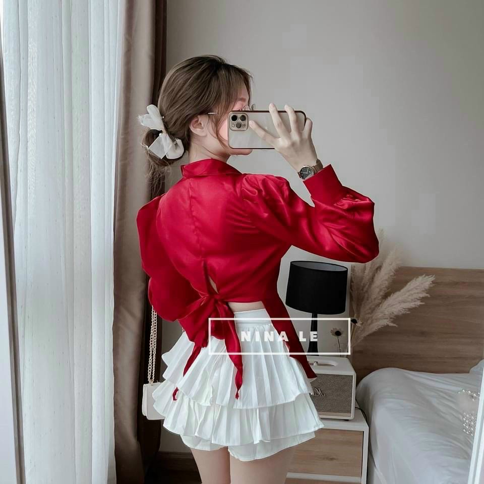 ÁO SƠ MI KIỂU, PHỐI NƠ CỘT EO SAU LƯNG CỰC XINH