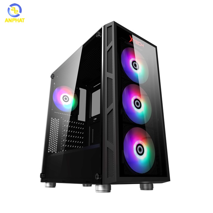 Vỏ case Gaming XTech F6 mặt kính cường lực phía trước và bên trái đẹp và