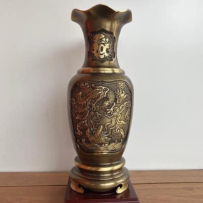 Lọ hoa long phượng bằng đồng màu giả cổ cao 36cm