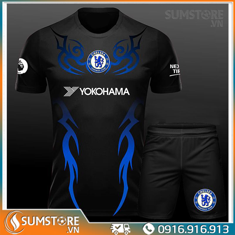 Áo đấu bóng đá nam nữ clb chelsea đen 06 - bộ đồ đá banh cực chất 2021
