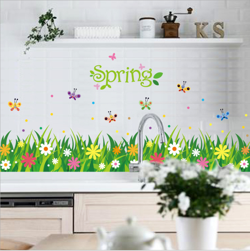 [HCM]Decal trang trí chân tường - cỏ hoa lá sắc màu trẻ thơ Spring-K5