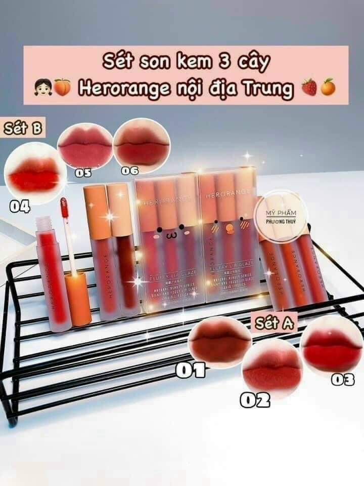 Son Heorange Set 3 Cây Son Kem
