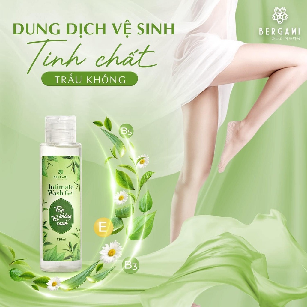 Dung Dịch Vệ Sinh Nữ Bergami, Tinh Chất Trầu Không & Trà Xanh Ngừa Khuẩn, Khử Mùi Giảm Ngứa 130ml/chai