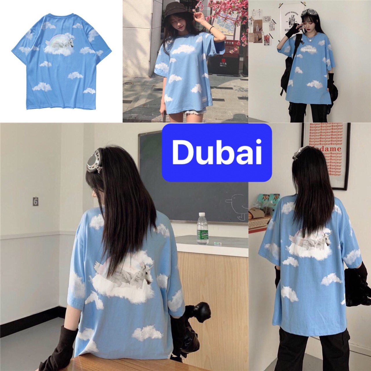 ÁO THUN TEEN PHOM FORM RỘNG TAY LỠ NỮ NAM UNISEX XANH ĐEN MÂY NGỰA ULZZANG HÀN QUỐC - DUBAI FASHION