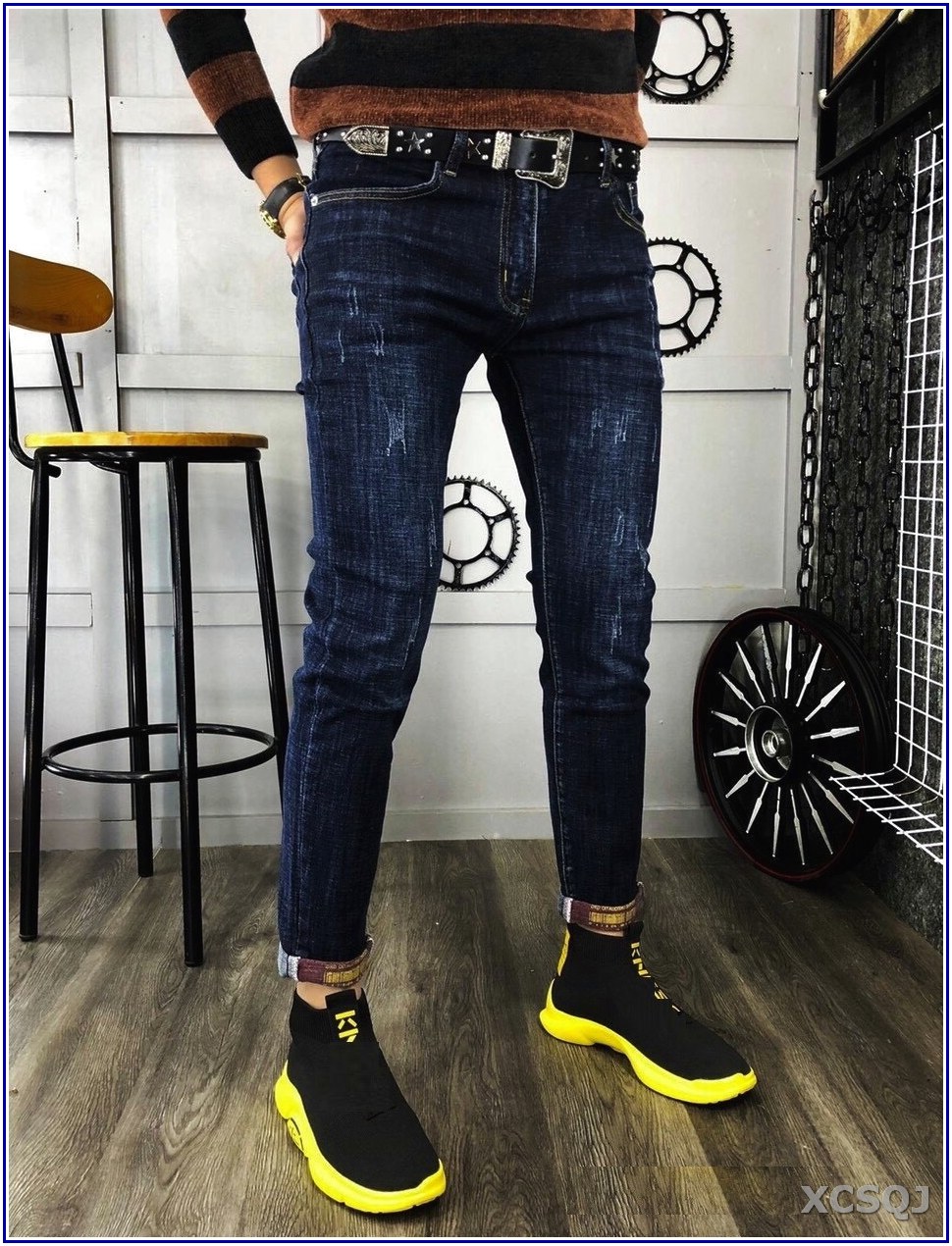 Quần jean nam cao cấp MÀU XANH ĐẬM CÀO XƯỚC không xù lông, không ra màu, chất giãn tốt -X2-16