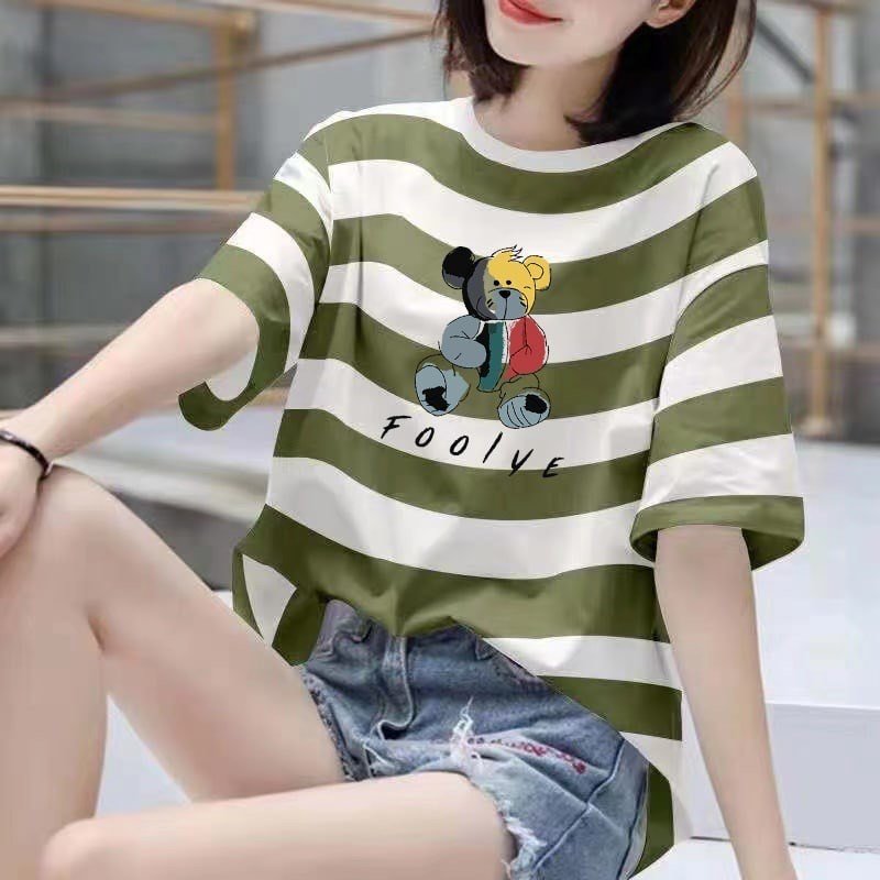 Áo phông kẻ sọc in Gấu siêu Kute