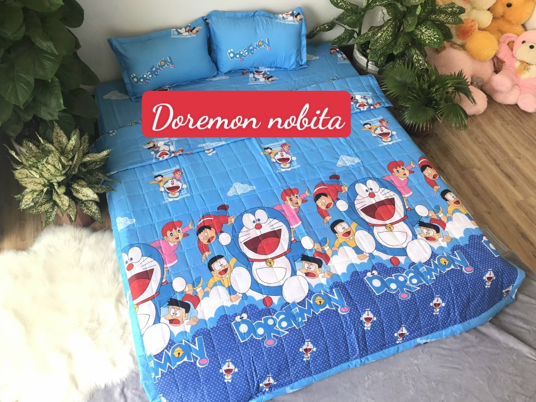 Chăn Hè Thu Trần Bông 3 Lớp 1m8x2m,mẫu đoremon đàn