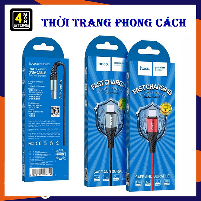 Cáp sạc dây dù hoco x38 ip 1m c.hính hãng - chống gãy chống đứt ⚡ hỗ trợ sạc nhanh ⚡