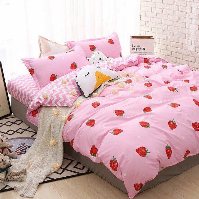 BỘ CHĂN GA GỐI DÂU TÂY + RUỘT CHĂN DÀY.