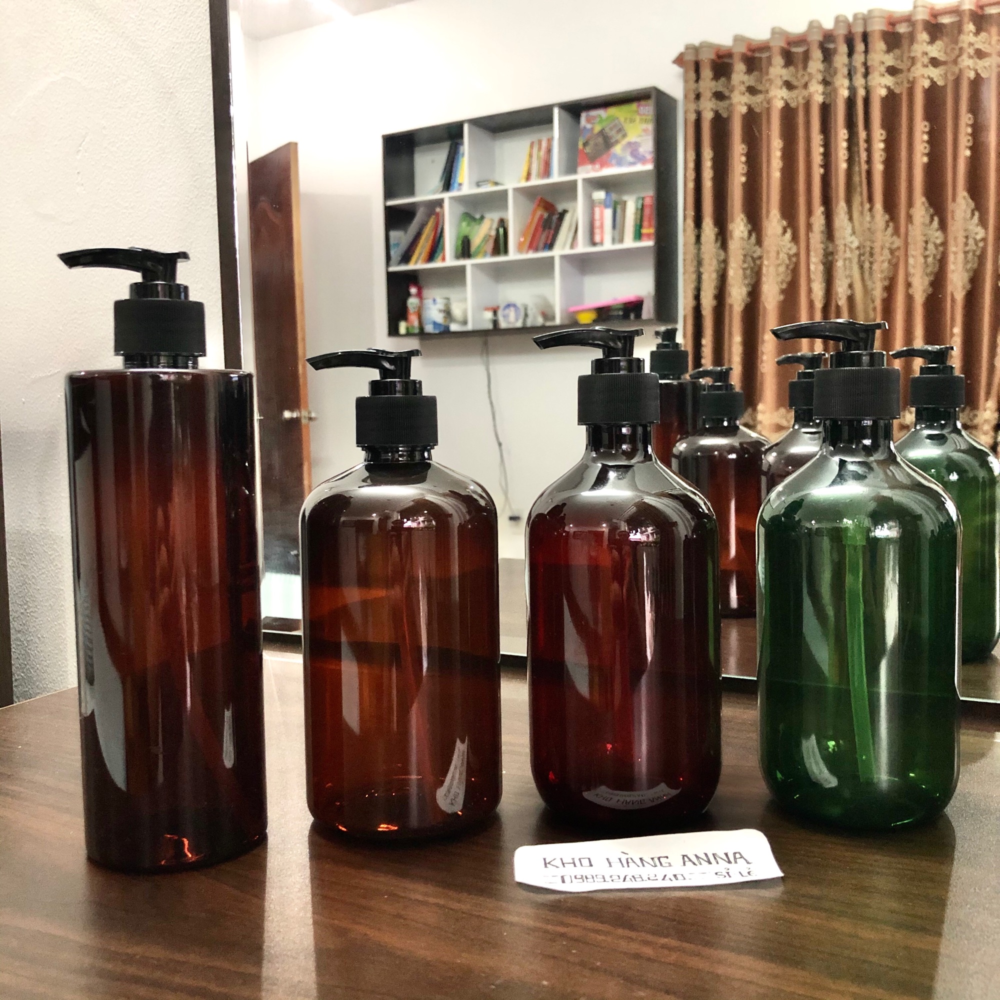 5 chai Nâu , xanh rêu đựng dầu gội 500ml vòi nhấn nhỏ giọt -  Combo 5 Chai nhựa Pet 500ml màu nâu vòi ấn xịt nhỏ giọt đựng xà bông , dầu gội - Chai nhựa đủ màu nâu , xanh lá