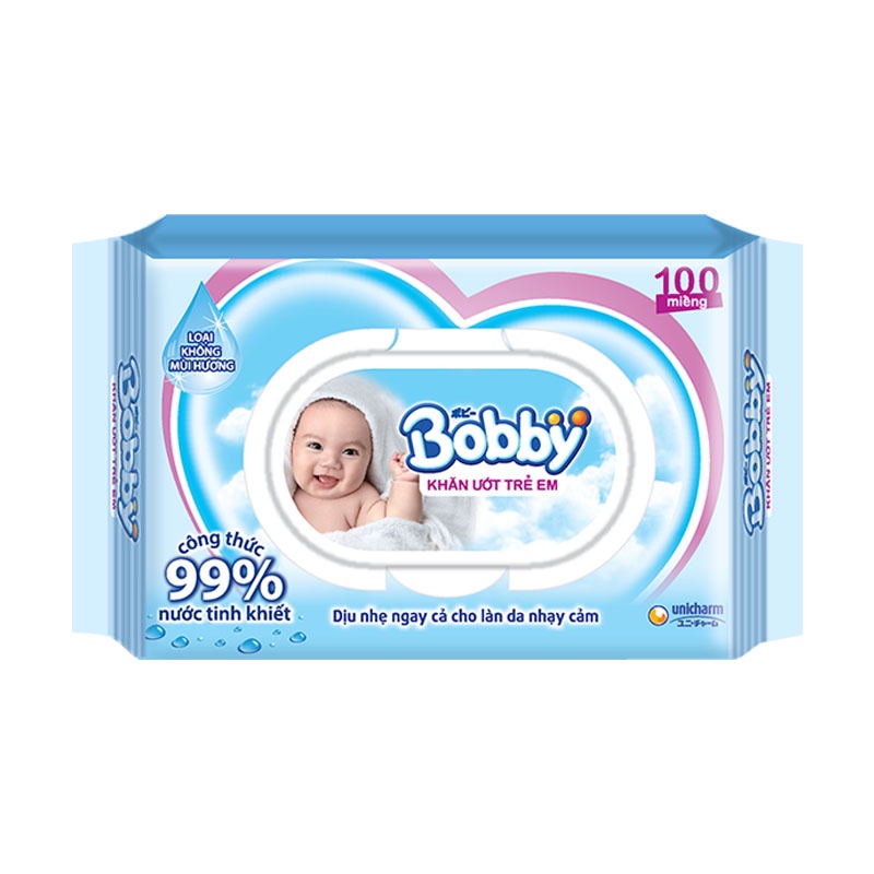(Sale 50%) Khăn ướt Bobby 100 miếng có mùi và không mùi