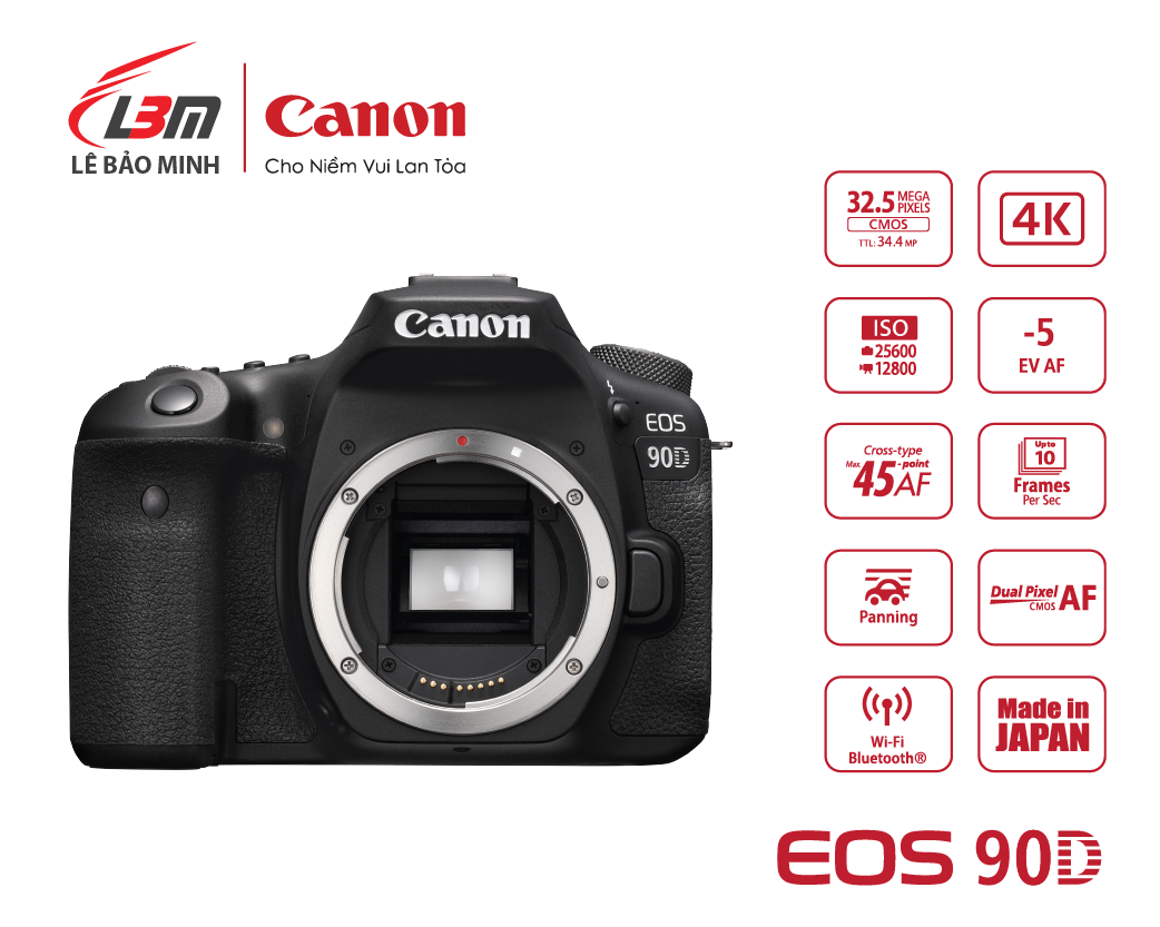 GIFT- Đồng Hồ Máy ảnh Canon EOS 90D BODY - Chính Hãng Lê Bảo Minh