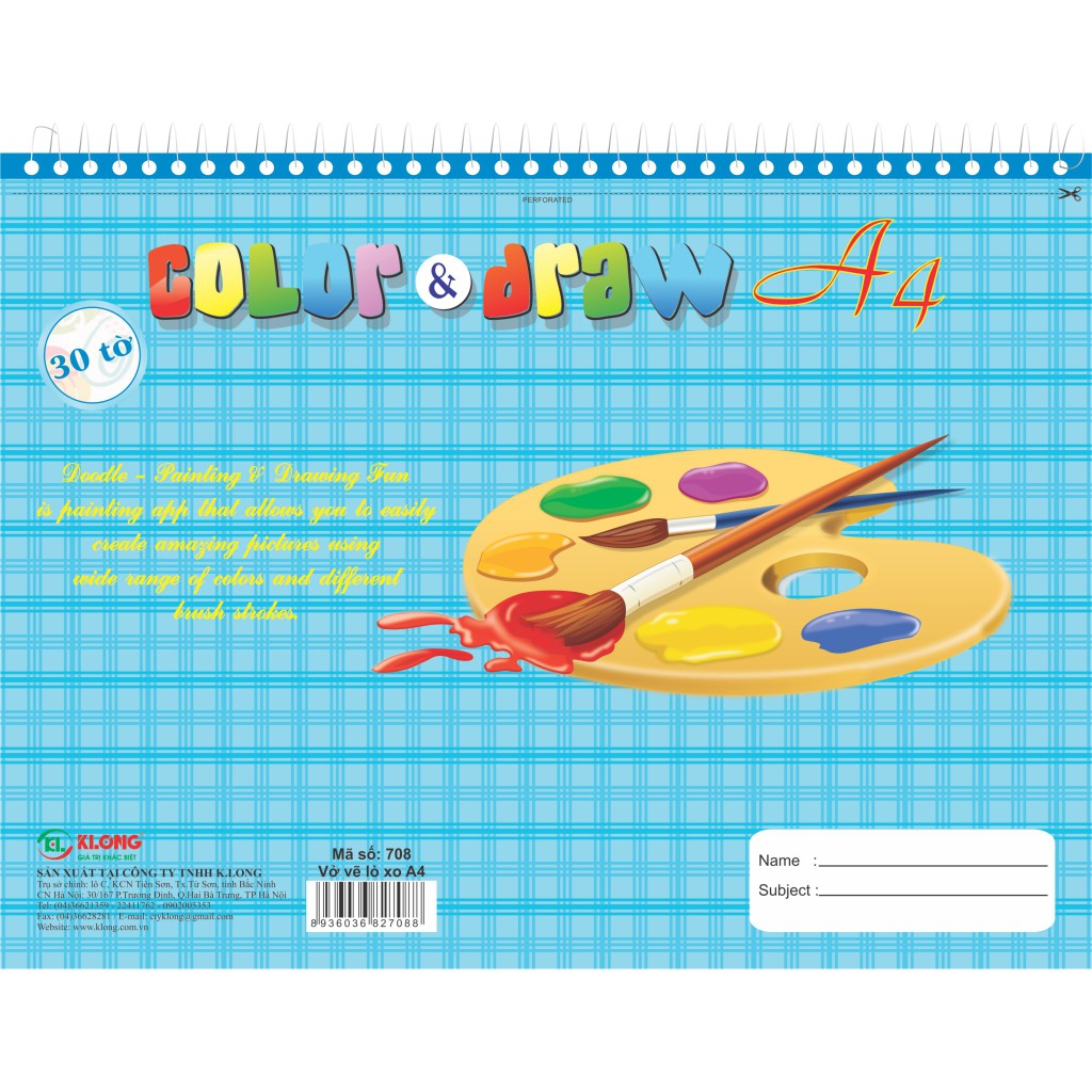Vở vẽ lò xo xé A4 - 30 tờ; MS: 708