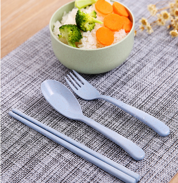 Bộ Hộp 3 Món Đũa, Thìa (Muỗng), Dĩa (Nĩa) Bằng Lúa Mạch Màu Pastel