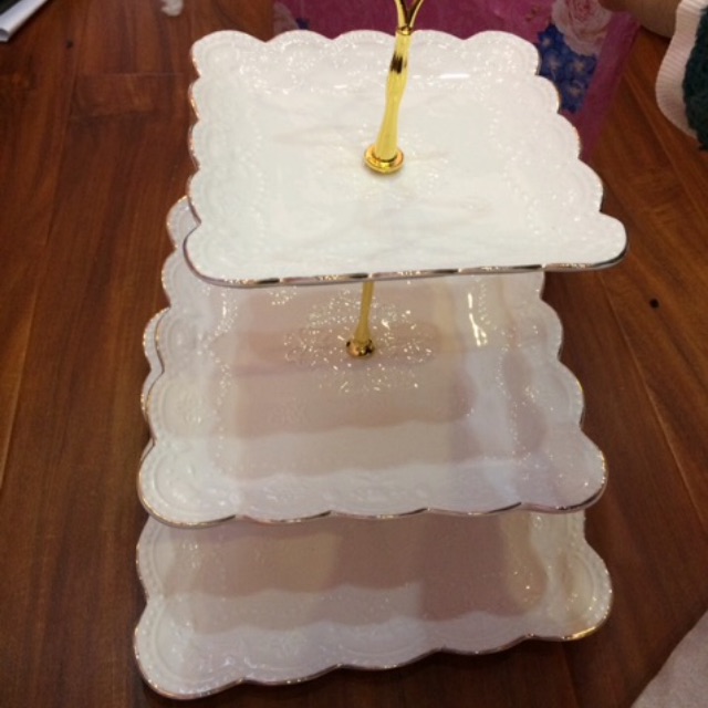 Bộ khay sứ pancake 3 tầng hình tròn - vuông