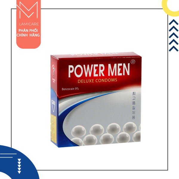 Powermen Bao cao su Kéo dài thời gian quan hệ tăng hưng phấn cảm giác chân thật Powermen Deluxe Condoms Benzocain 9% - Lami nhập khẩu