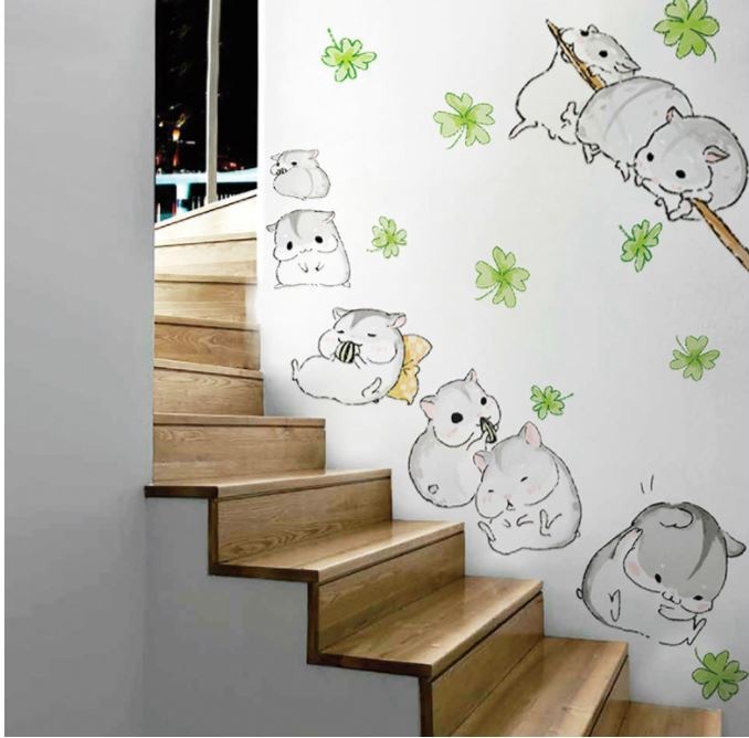 Decal dán tường hamster cute MJ7014- Decal dán tường cho bé - Decal dán tường động vật