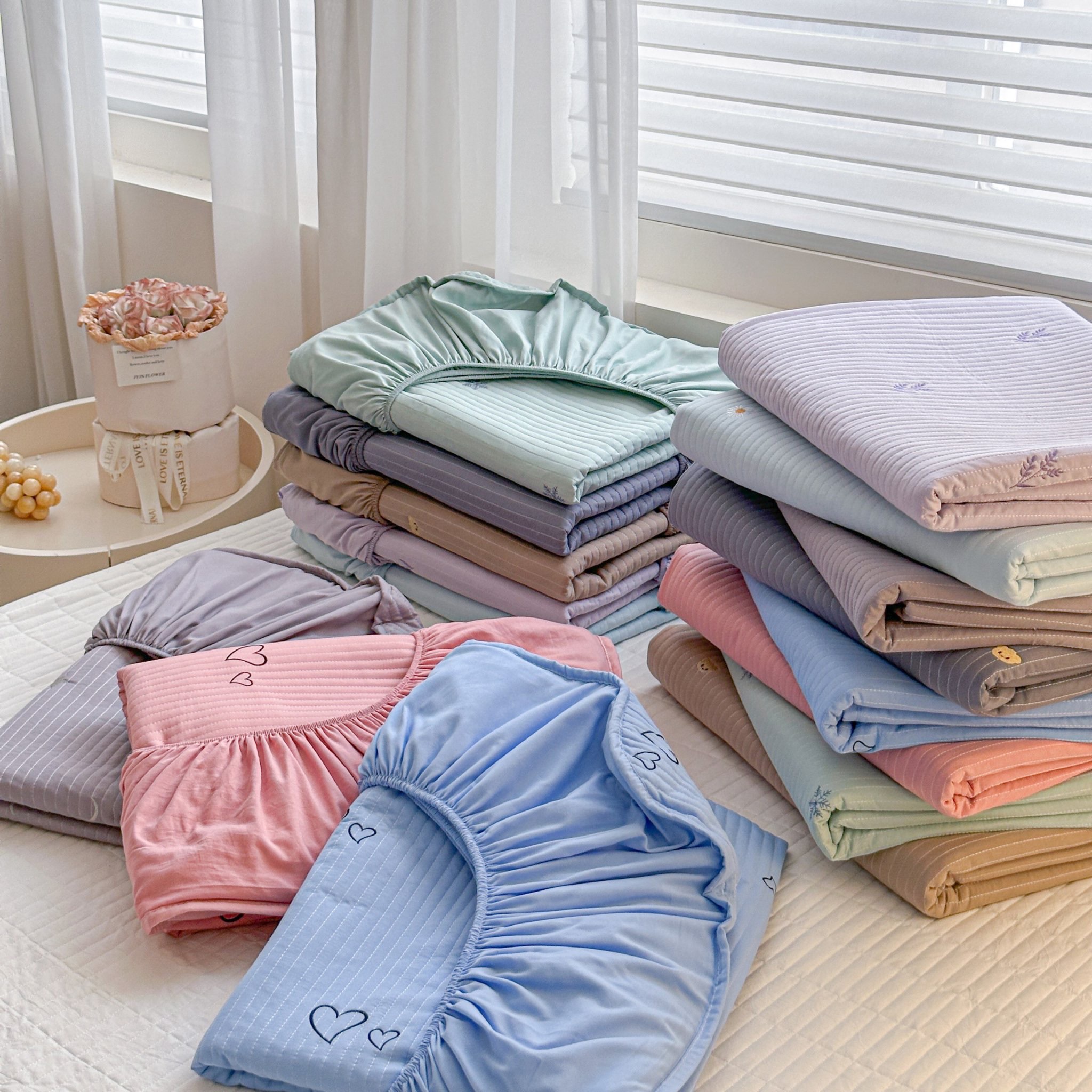 (🌷FULL MÀU🌷) SET 4 MÓN GA BỌC TRẦN THÊU HOA COTTON SOLID NHẬP KHẨU CAO CẤP
