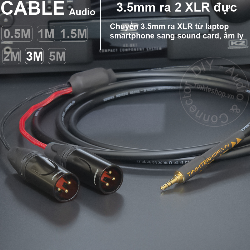 3.5mm to 2 XLR male audio cable to convert from Laptop Smartphone to Mixer Speaker Sound card DIY from 0.5 to 10 meters