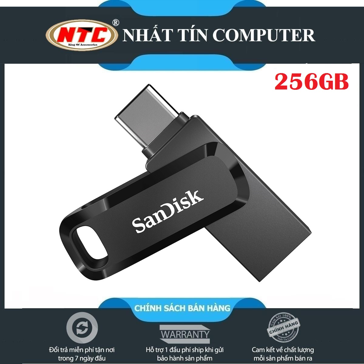 USB OTG Sandisk Ultra Dual Drive Go USB Type-C 3.1 256GB 150MB/s vỏ nhựa chống nhiễm điện (Đen) - Nhất Tín Computer