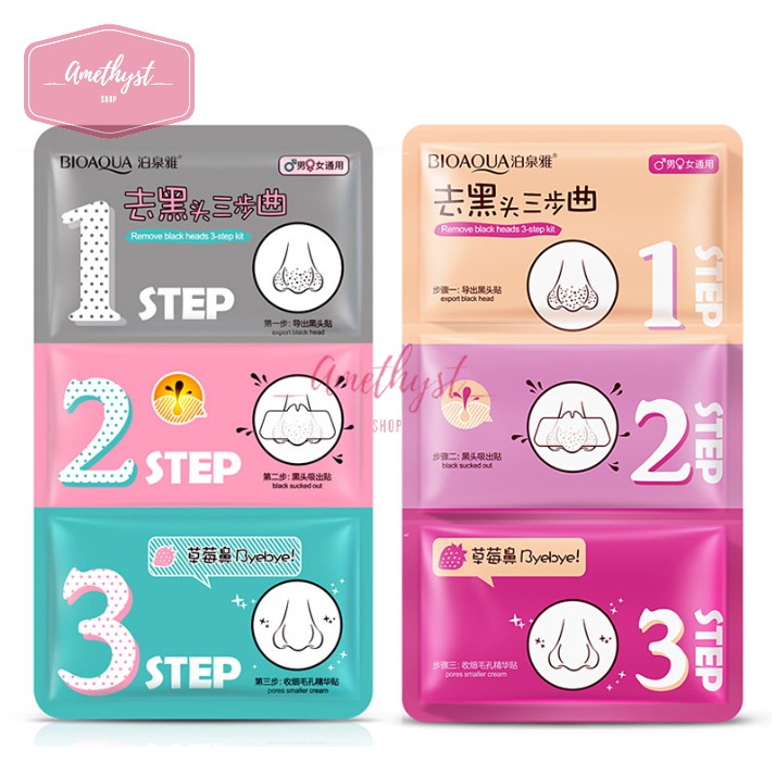 COMBO 10 Set Lột Mụn Mũi Bioaqua Remove Black Heads 3 Step Kit