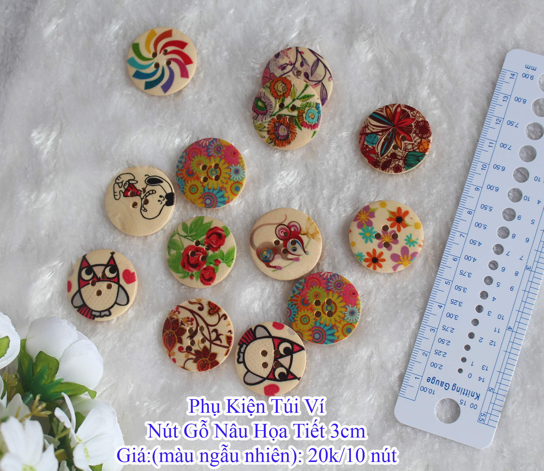Nút gỗ nâu hoạ tiết làm đồ handmade ( ngẫu nhiên )