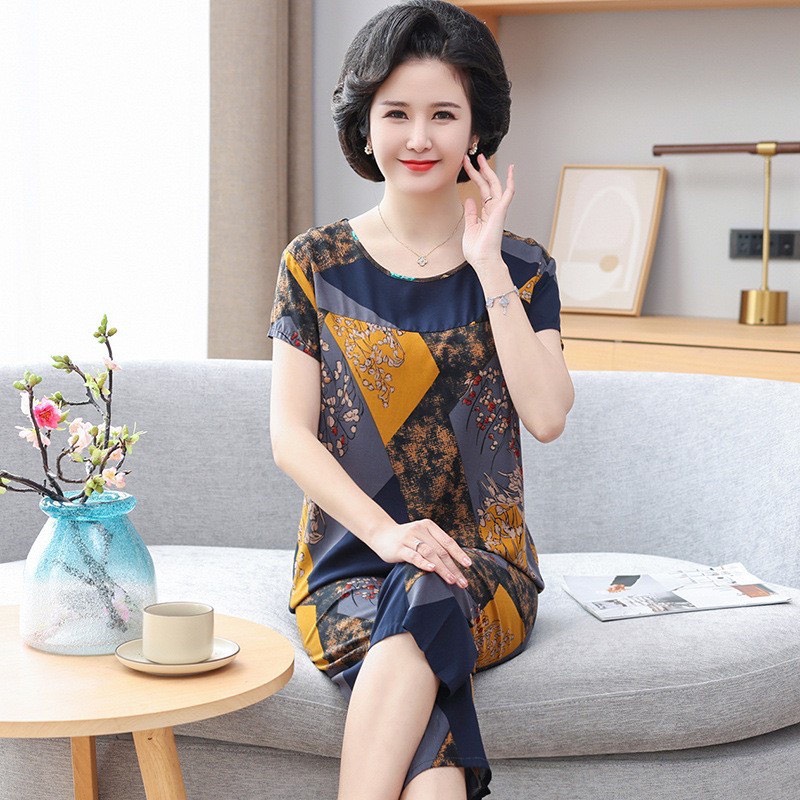 Bộ đũi tniên hoa mặc nhà cho mẹ hàng quảng châu